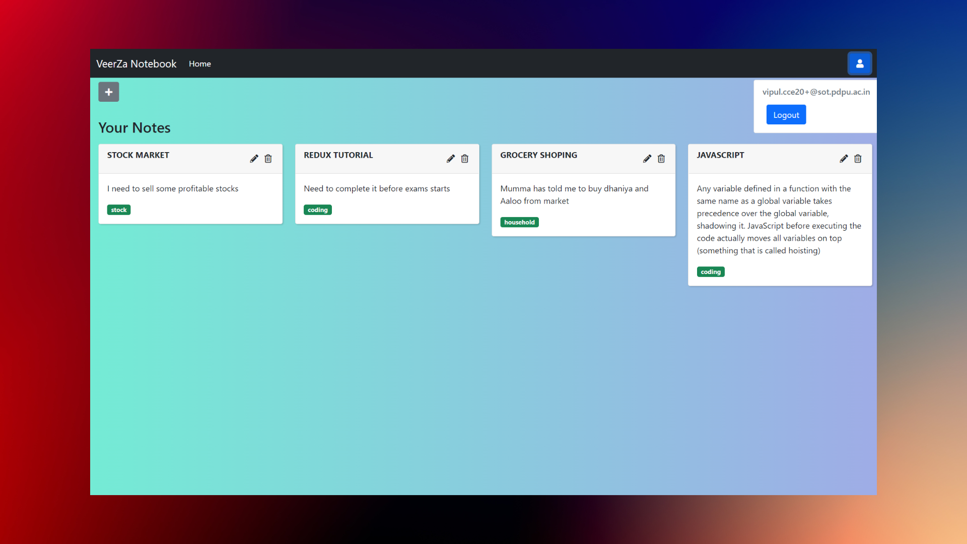 Note Taking Web App screenshot 1